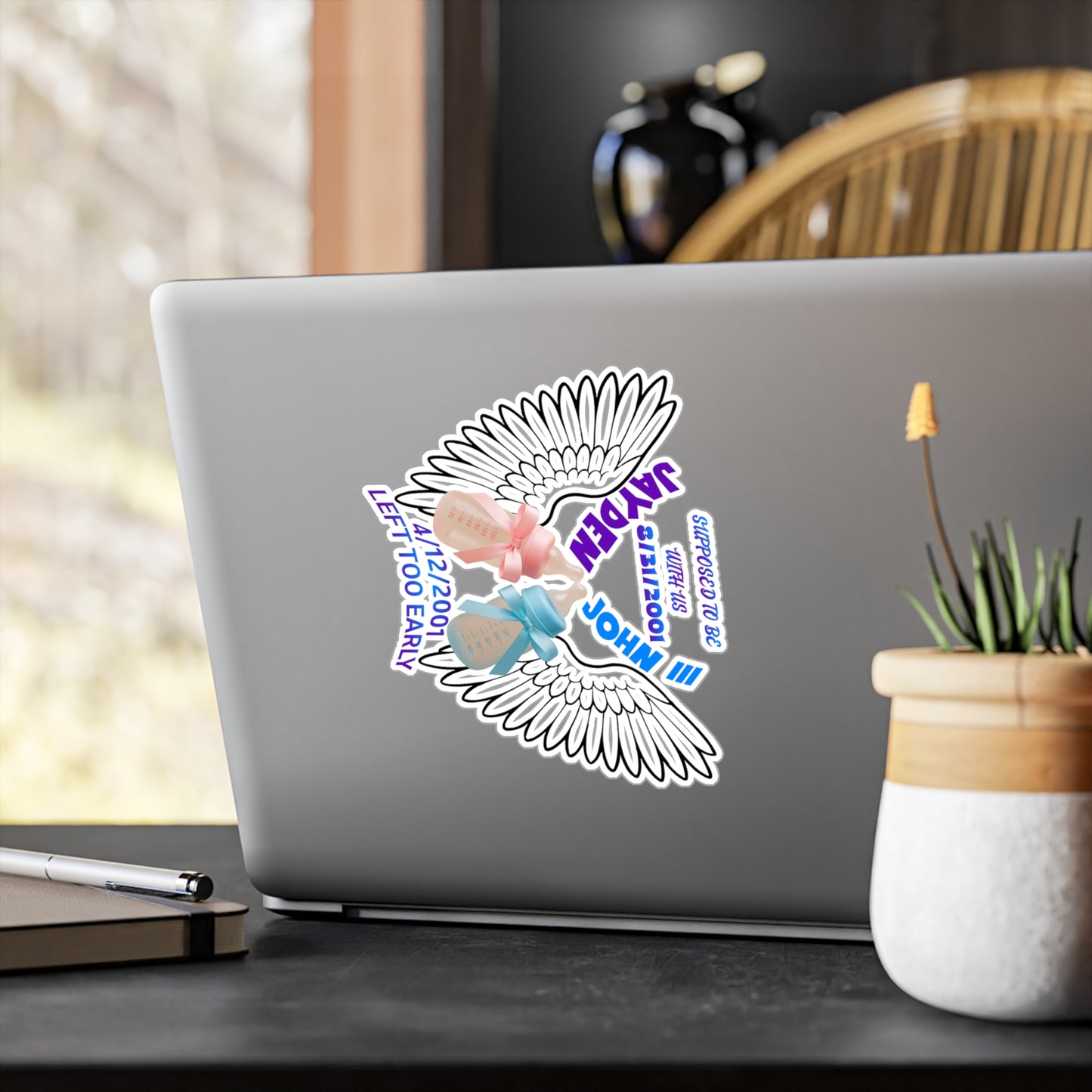 Memorial Kiss-Cut Vinyl Decals, Remembrance Stickers, Baby Tribute Decals, Angel Wing Decals, Custom Vinyl Stickers