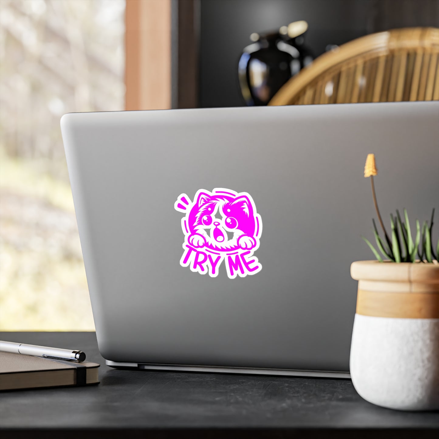 Cute Cat Try Me Vinyl Decal, Pet Lover Sticker, Playful Car Decoration, Window & Laptop Decal, Fun Gifts for Pet Owners