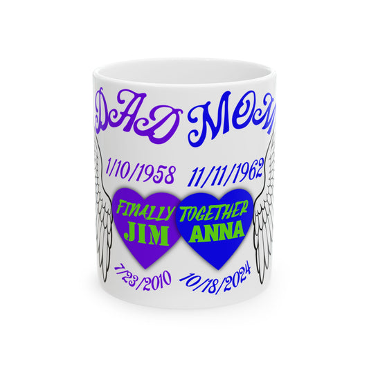 Memorial Tribute Ceramic Mug, In Loving Memory Gift, Personalized Remembrance Mug, Funeral or Memorial Keepsake, Mom Dad Never Forgotten