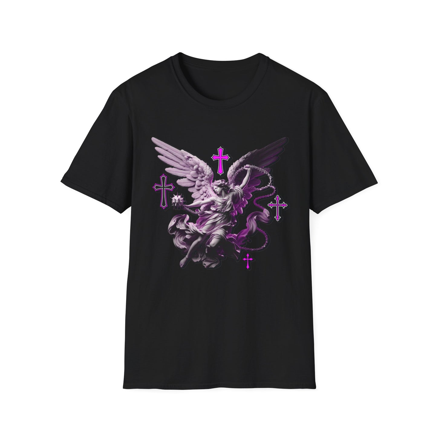 Angel Graphic Unisex Softstyle T-Shirt, Spiritual Tee, Casual Wear, Faith-Based Gift, Everyday Style, Unique Fashion Statement