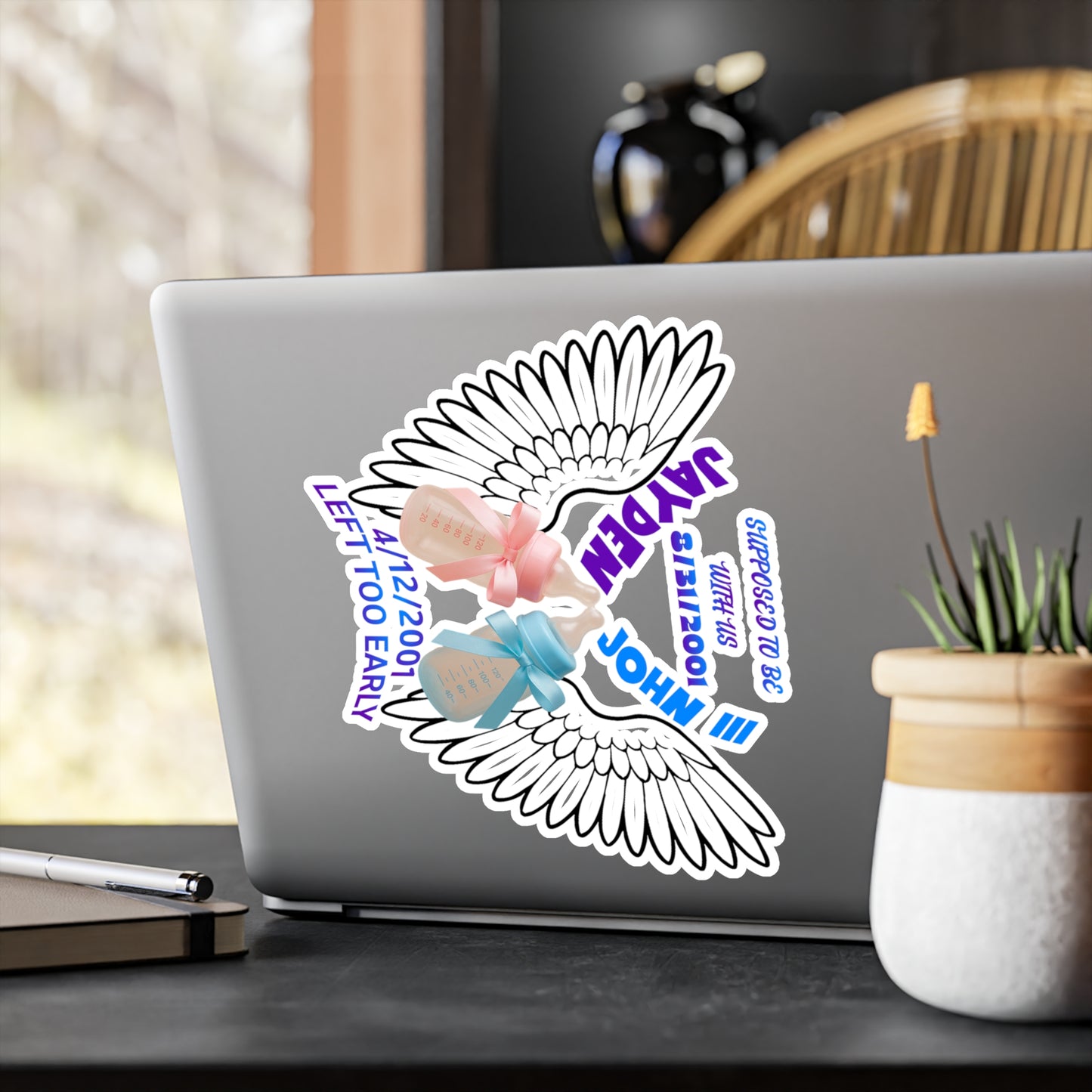 Memorial Kiss-Cut Vinyl Decals, Remembrance Stickers, Baby Tribute Decals, Angel Wing Decals, Custom Vinyl Stickers