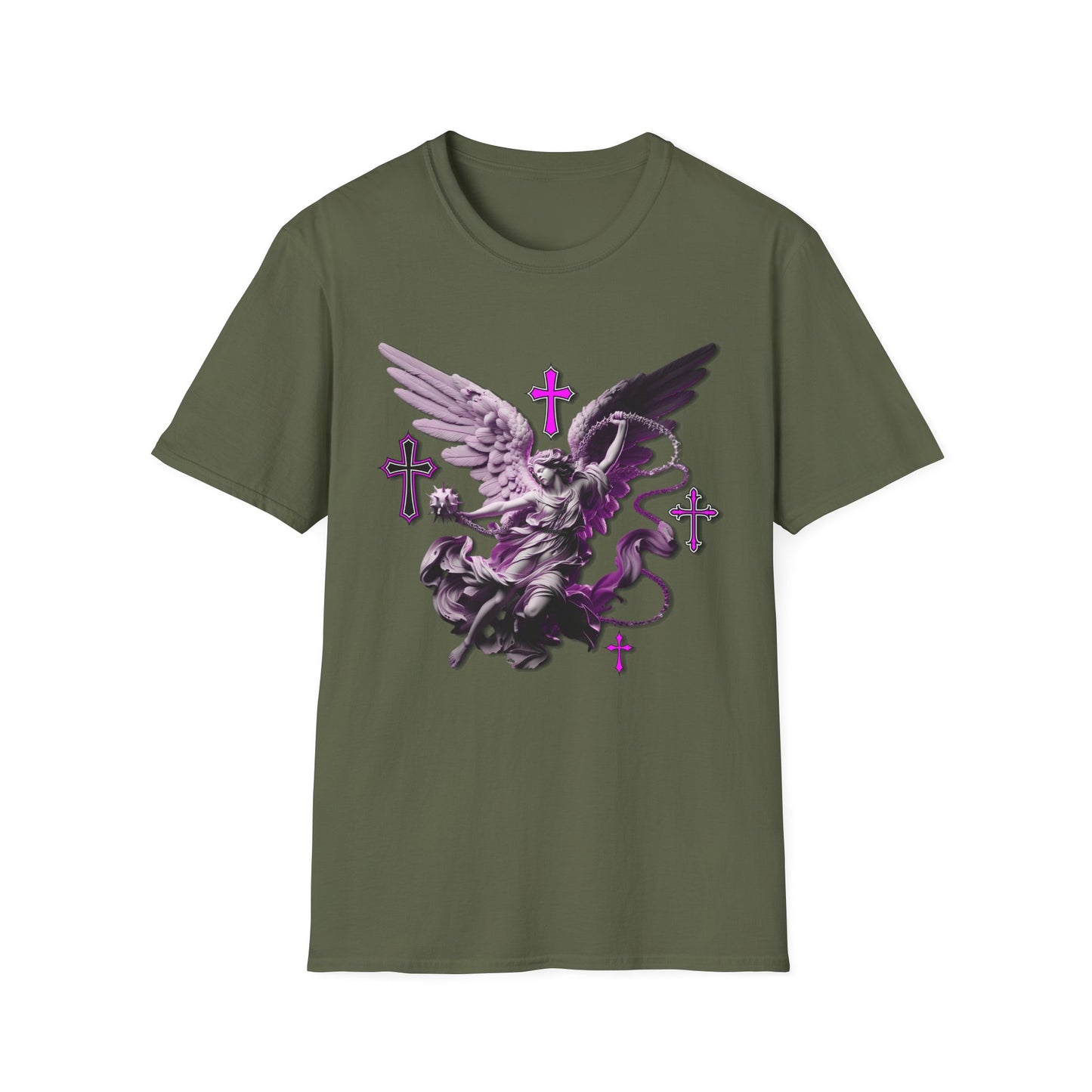 Angel Graphic Unisex Softstyle T-Shirt, Spiritual Tee, Casual Wear, Faith-Based Gift, Everyday Style, Unique Fashion Statement