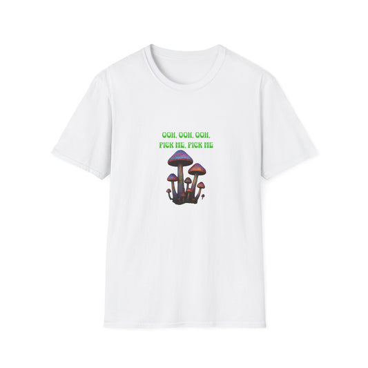 Funny Mushroom Unisex Softstyle T-Shirt, Casual Wear, Gift for Friends, Summer Shirt, Great for Festivals, Humor Tee