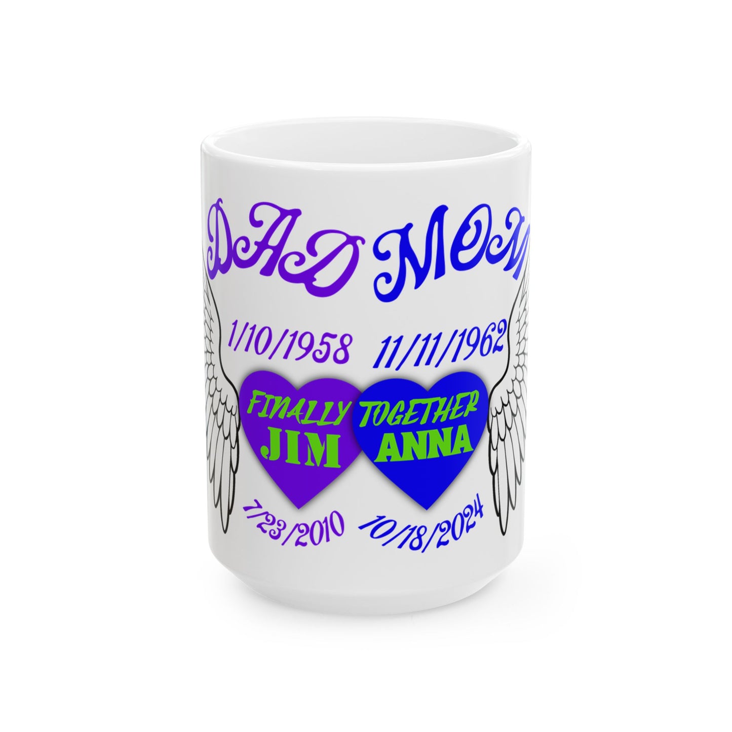 Memorial Tribute Ceramic Mug, In Loving Memory Gift, Personalized Remembrance Mug, Funeral or Memorial Keepsake, Mom Dad Never Forgotten