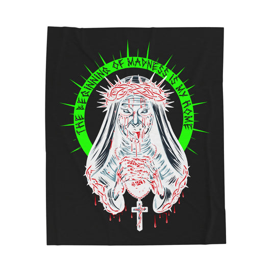 Gothic Velvet Blanket - The Beginning of Madness is My Home, Cozy Throw, Unique Decor, Spooky Gift, Halloween Home Accessory