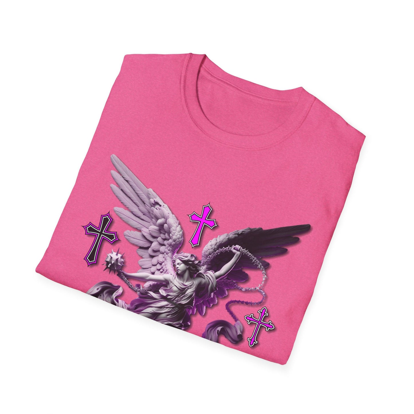 Angel Graphic Unisex Softstyle T-Shirt, Spiritual Tee, Casual Wear, Faith-Based Gift, Everyday Style, Unique Fashion Statement