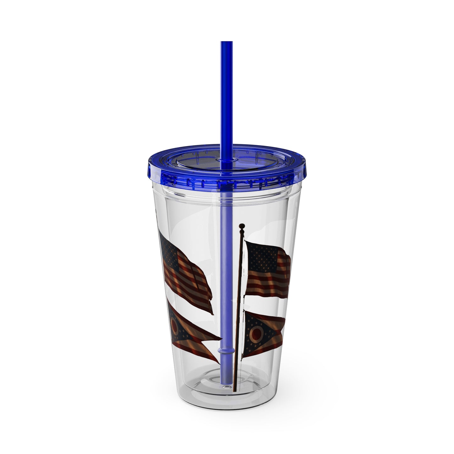 Sunsplash Tumbler with Straw - 16oz, Summer Drinkware, Travel Mug, Personalized Gift, USA Flag Design, Outdoorsy Vibe