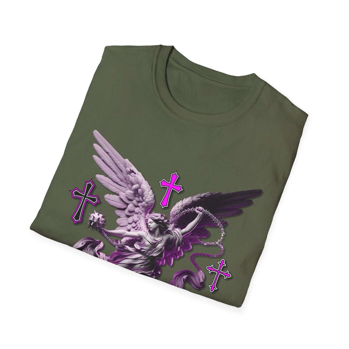 Angel Graphic Unisex Softstyle T-Shirt, Spiritual Tee, Casual Wear, Faith-Based Gift, Everyday Style, Unique Fashion Statement