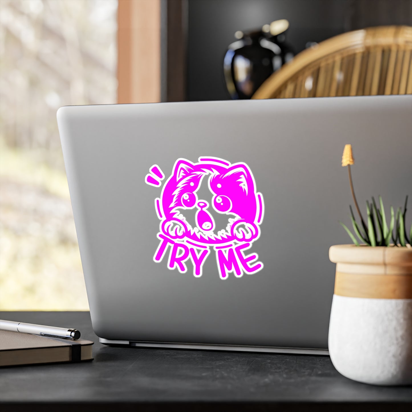 Cute Cat Try Me Vinyl Decal, Pet Lover Sticker, Playful Car Decoration, Window & Laptop Decal, Fun Gifts for Pet Owners