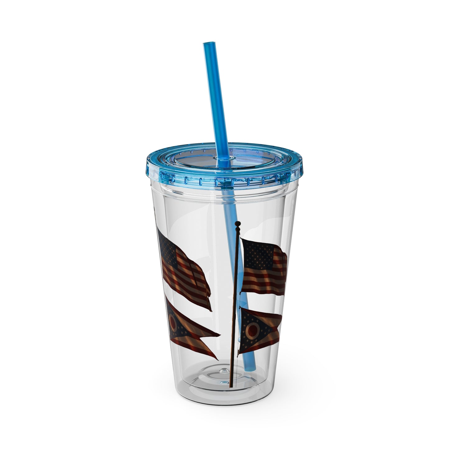 Sunsplash Tumbler with Straw - 16oz, Summer Drinkware, Travel Mug, Personalized Gift, USA Flag Design, Outdoorsy Vibe