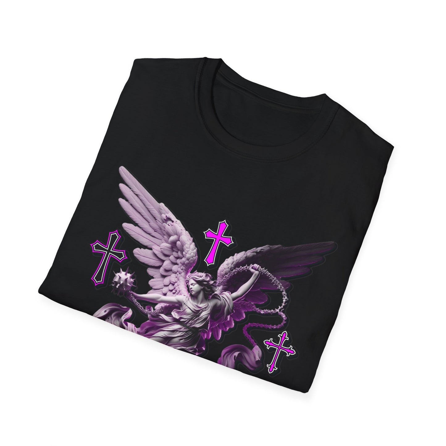 Angel Graphic Unisex Softstyle T-Shirt, Spiritual Tee, Casual Wear, Faith-Based Gift, Everyday Style, Unique Fashion Statement