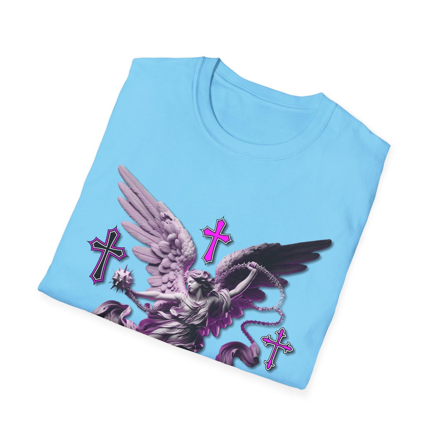 Angel Graphic Unisex Softstyle T-Shirt, Spiritual Tee, Casual Wear, Faith-Based Gift, Everyday Style, Unique Fashion Statement