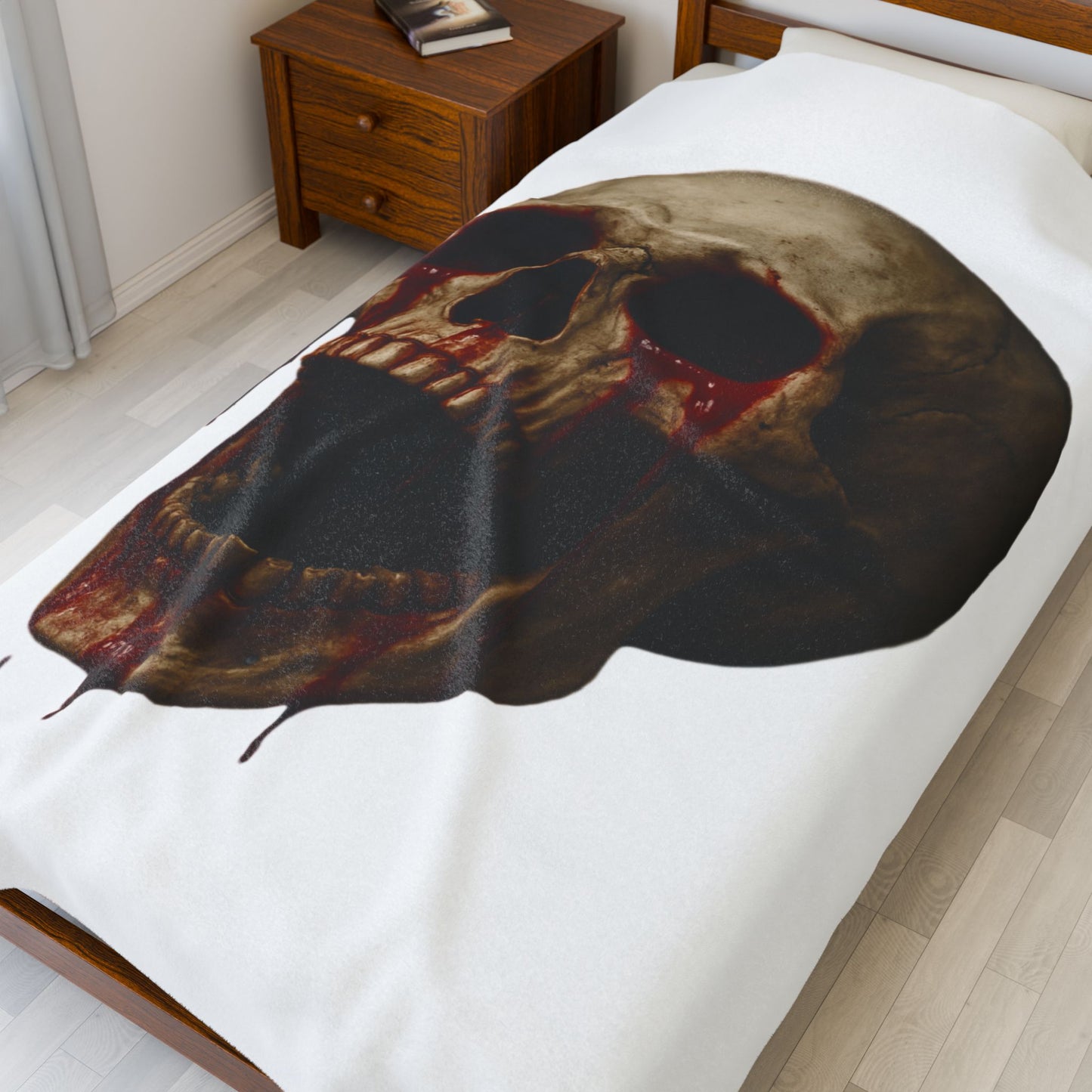 Skull Design Velveteen Plush Blanket, Cozy Throw for Horror Fans, Unique Gift for Halloween, Home Decor, Soft Blanket for Couch