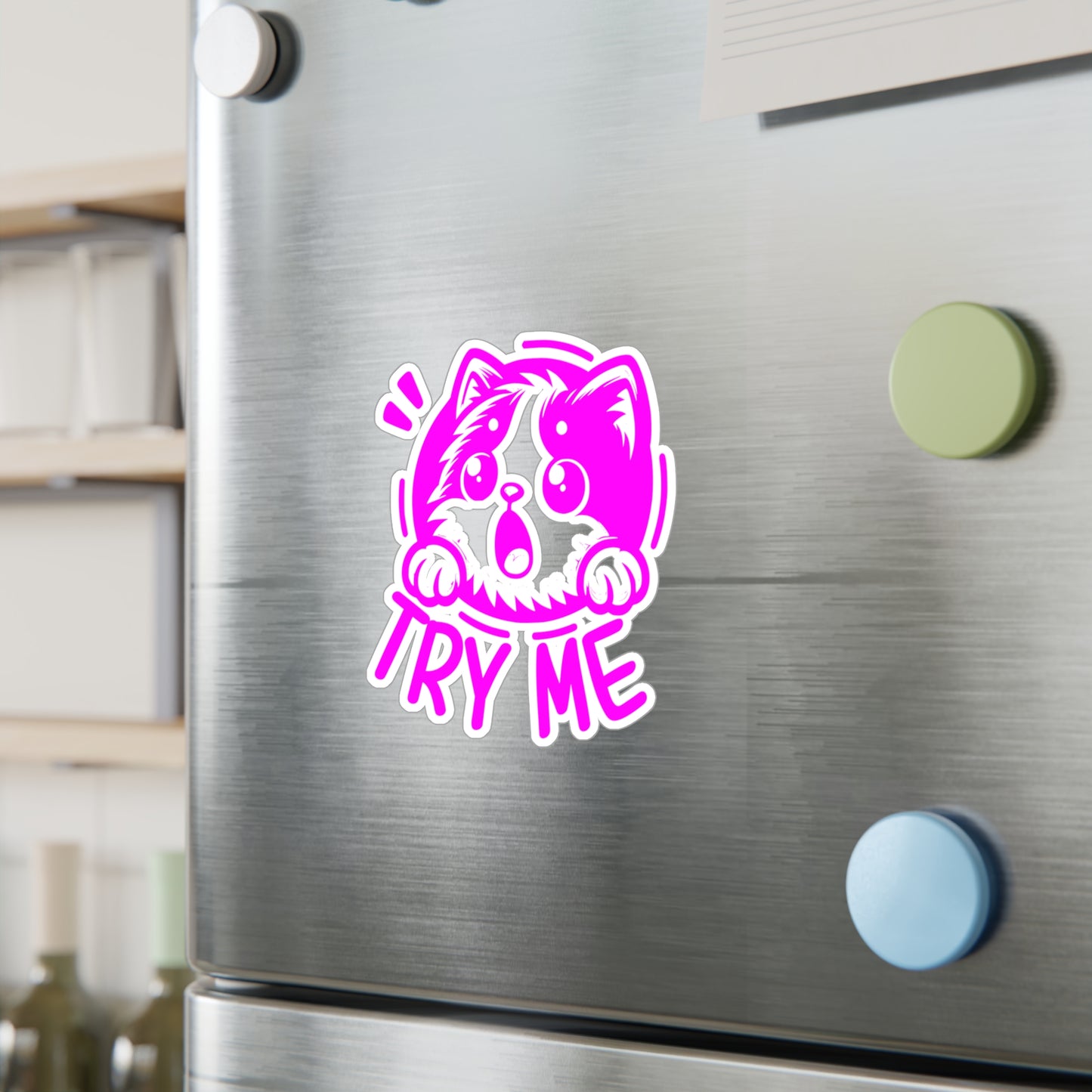 Cute Cat Try Me Vinyl Decal, Pet Lover Sticker, Playful Car Decoration, Window & Laptop Decal, Fun Gifts for Pet Owners