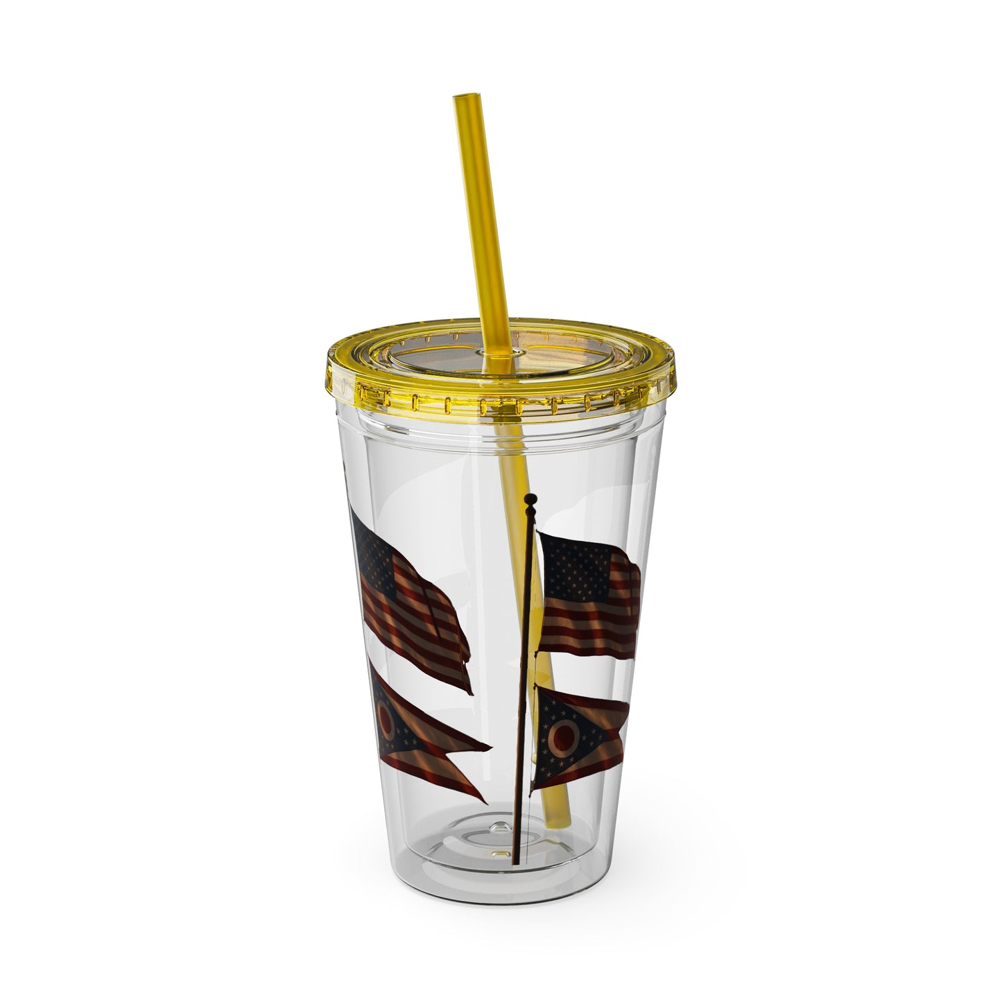 Sunsplash Tumbler with Straw - 16oz, Summer Drinkware, Travel Mug, Personalized Gift, USA Flag Design, Outdoorsy Vibe