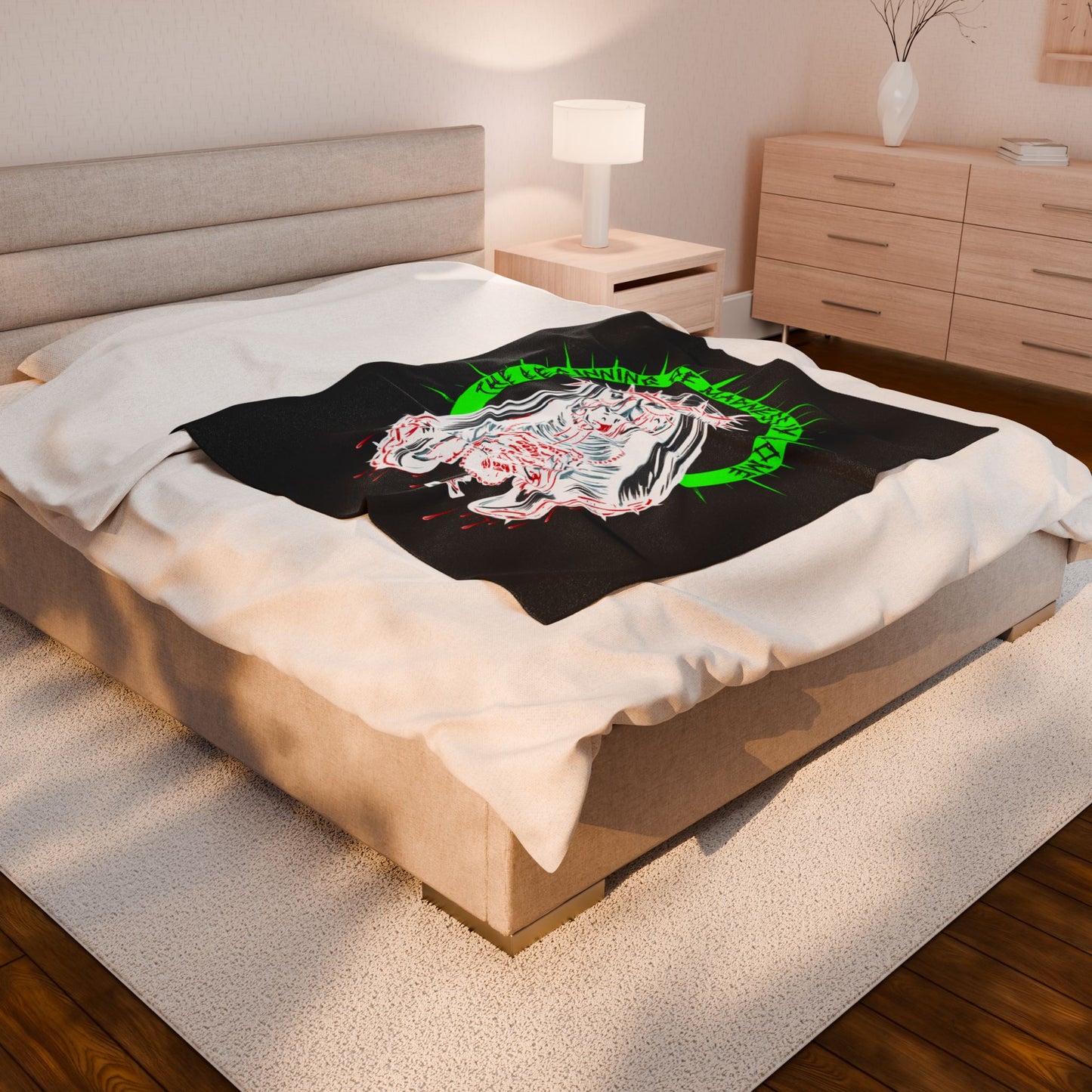 Gothic Velvet Blanket - The Beginning of Madness is My Home, Cozy Throw, Unique Decor, Spooky Gift, Halloween Home Accessory