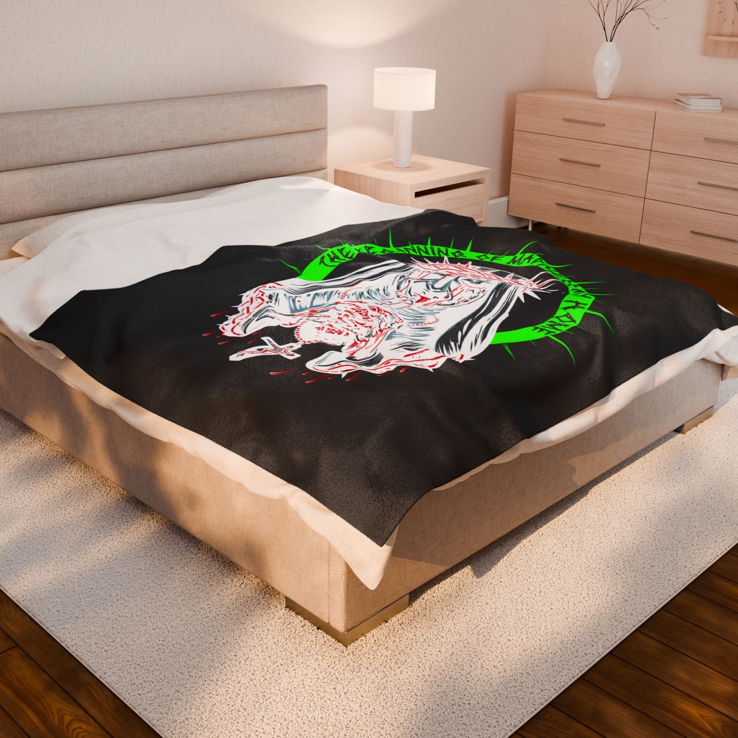 Gothic Velvet Blanket - The Beginning of Madness is My Home, Cozy Throw, Unique Decor, Spooky Gift, Halloween Home Accessory