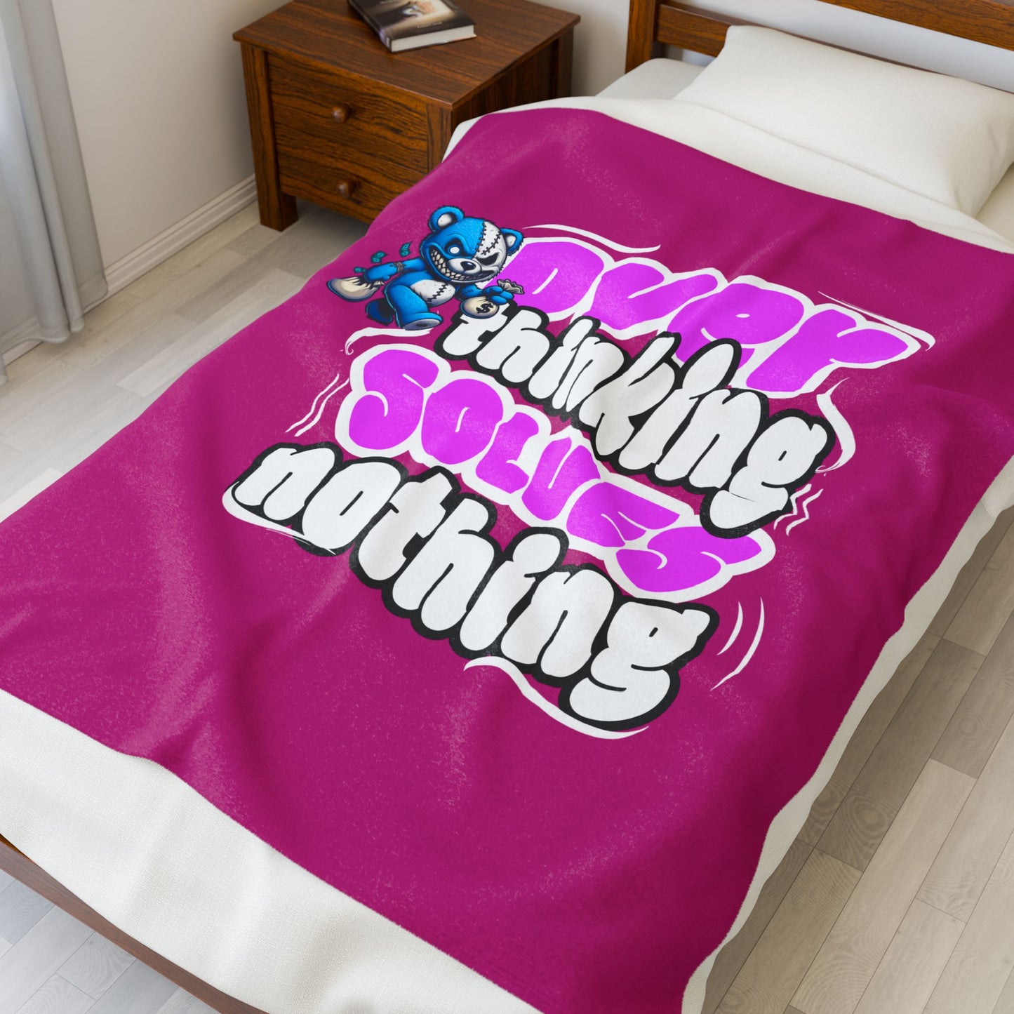 Cozy Velveteen Plush Blanket - 'Overthinking Solves Nothing' Design, Perfect Gift for Relaxation & Self-Care, Home Decor, Mental [...]