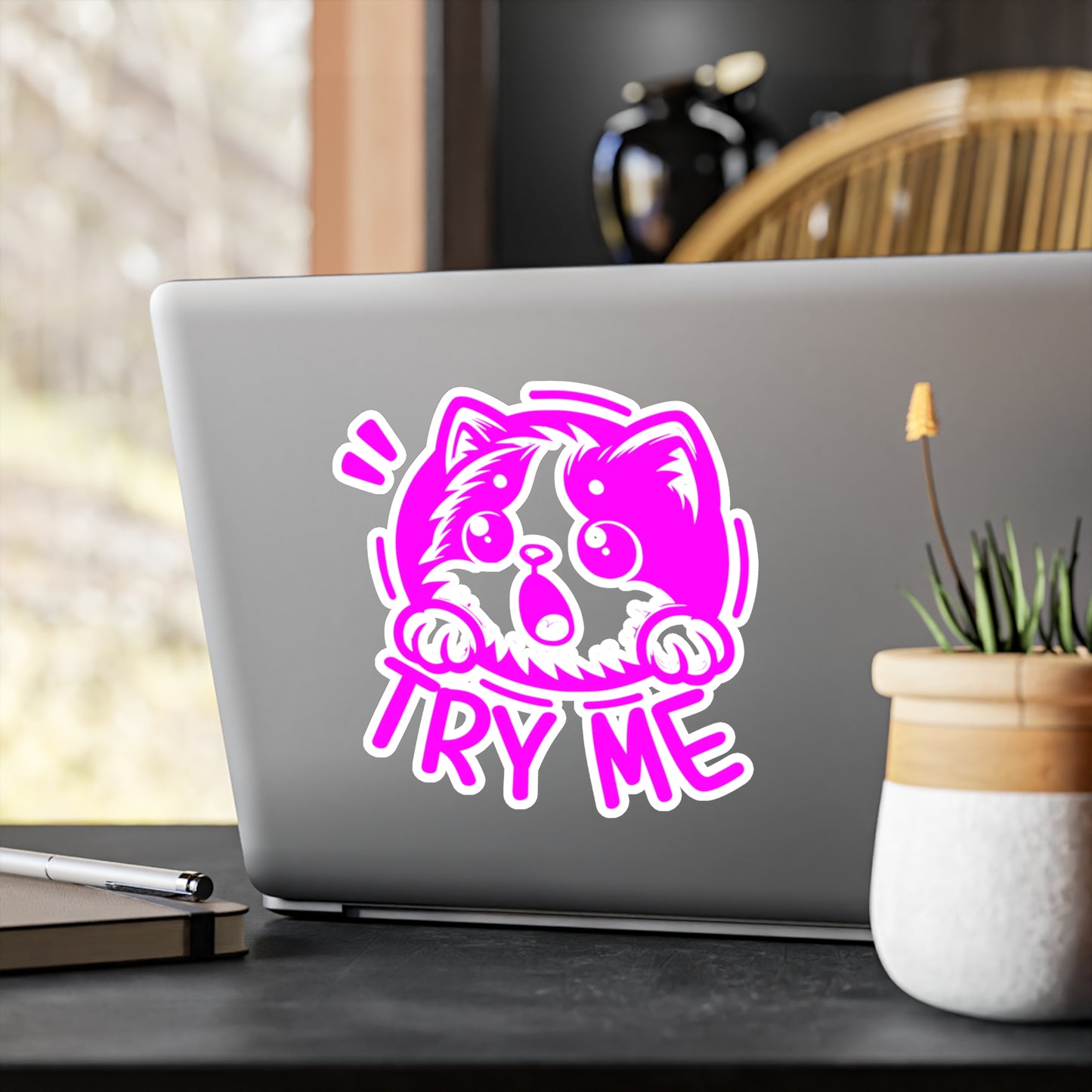 Cute Cat Try Me Vinyl Decal, Pet Lover Sticker, Playful Car Decoration, Window & Laptop Decal, Fun Gifts for Pet Owners