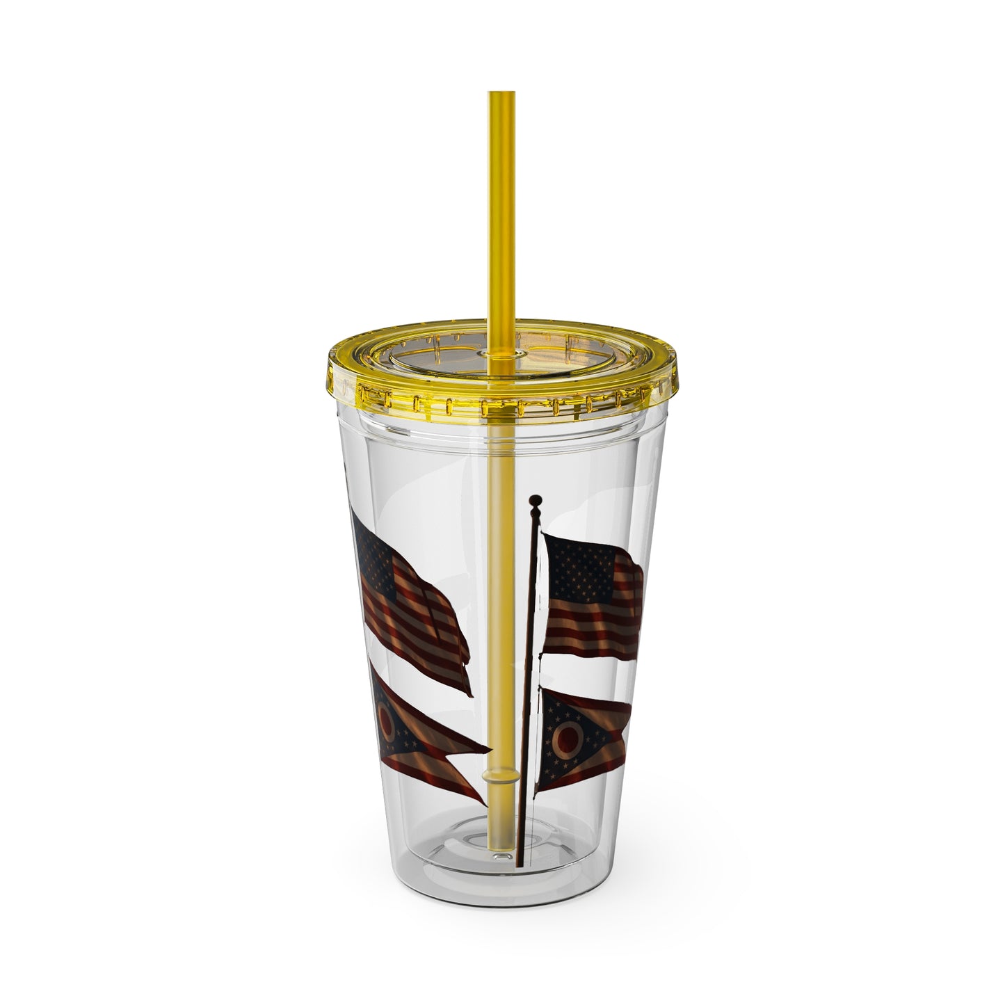 Sunsplash Tumbler with Straw - 16oz, Summer Drinkware, Travel Mug, Personalized Gift, USA Flag Design, Outdoorsy Vibe