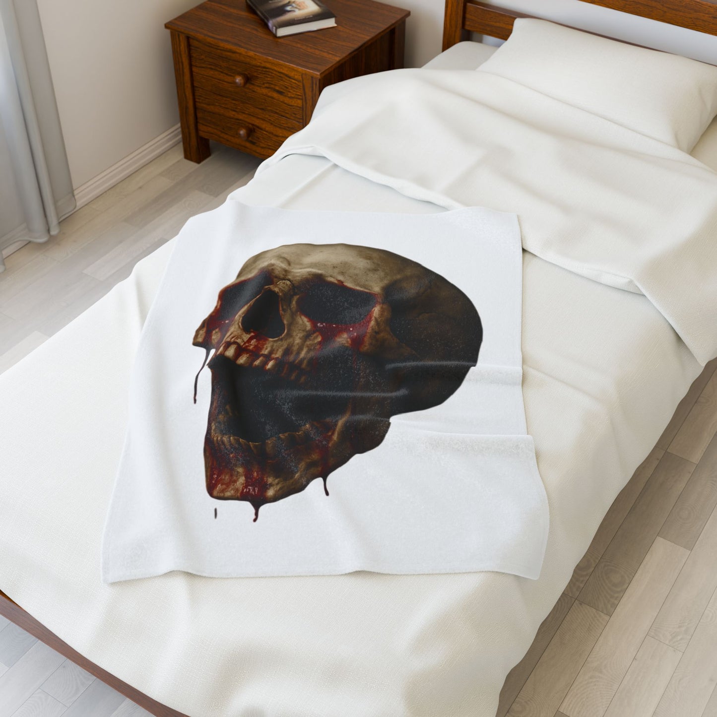 Skull Design Velveteen Plush Blanket, Cozy Throw for Horror Fans, Unique Gift for Halloween, Home Decor, Soft Blanket for Couch