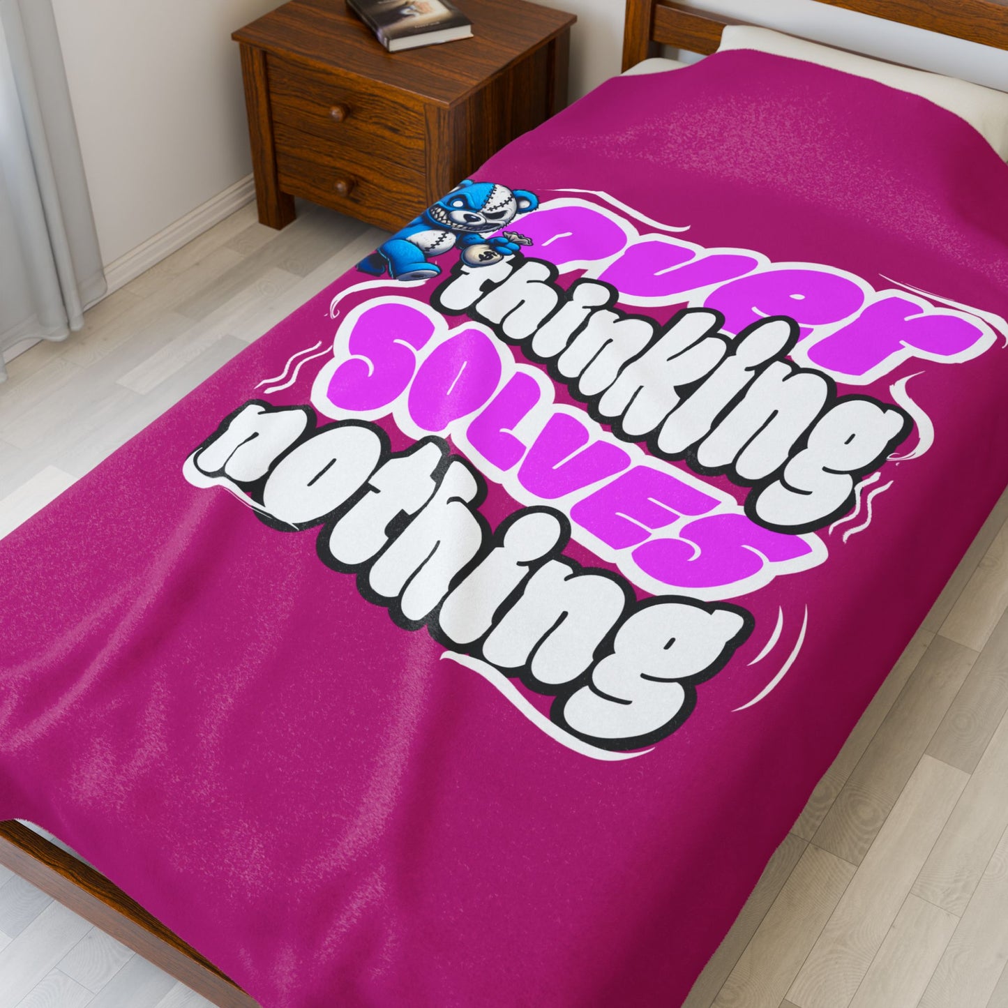 Cozy Velveteen Plush Blanket - 'Overthinking Solves Nothing' Design, Perfect Gift for Relaxation & Self-Care, Home Decor, Mental [...]