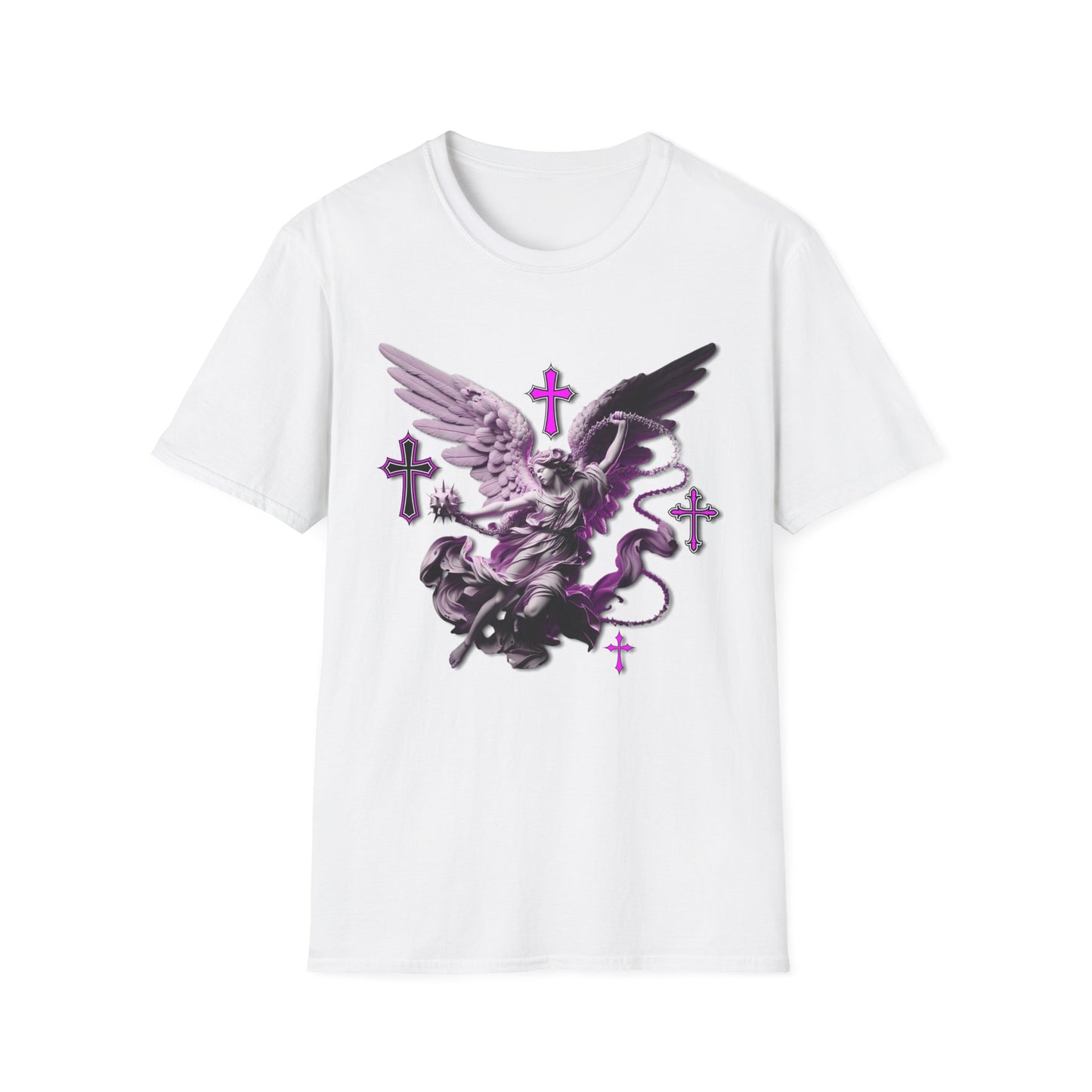 Angel Graphic Unisex Softstyle T-Shirt, Spiritual Tee, Casual Wear, Faith-Based Gift, Everyday Style, Unique Fashion Statement