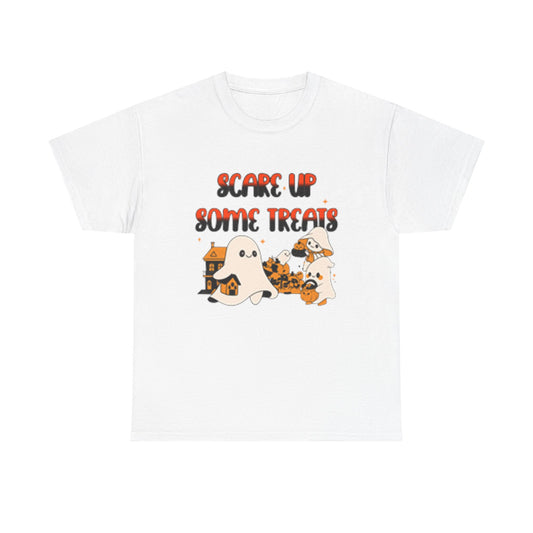 Halloween Ghost Treats Tee, Spooky Festive Shirt, Unisex Cotton T-Shirt, Fall Apparel, Trick or Treat Shirt