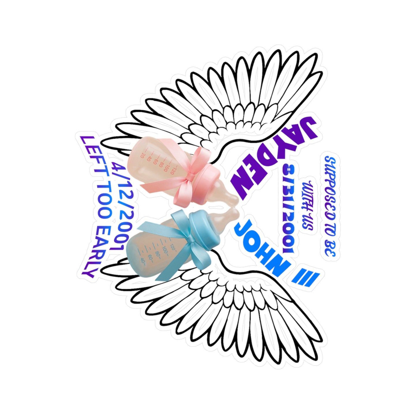 Memorial Kiss-Cut Vinyl Decals, Remembrance Stickers, Baby Tribute Decals, Angel Wing Decals, Custom Vinyl Stickers