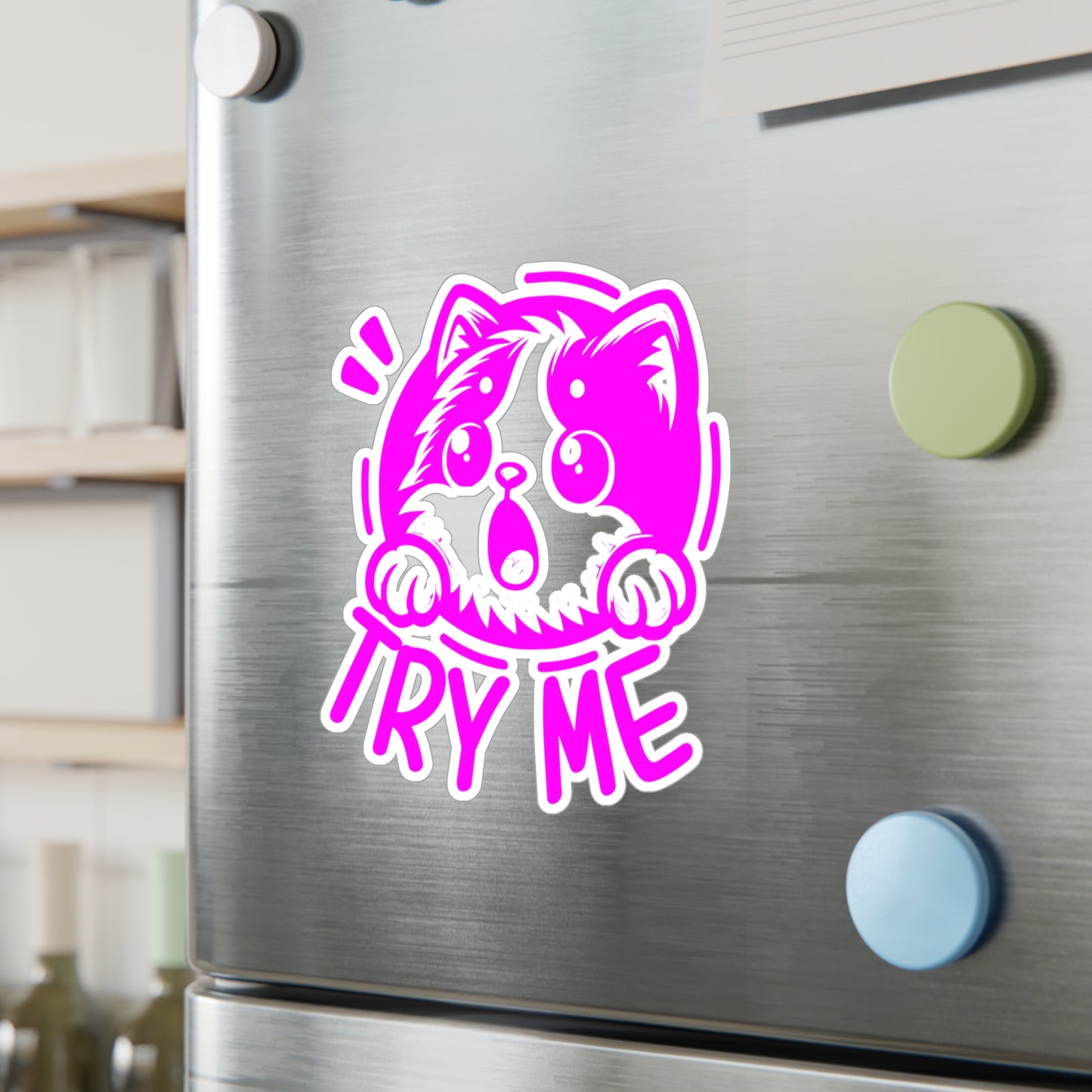 Cute Cat Try Me Vinyl Decal, Pet Lover Sticker, Playful Car Decoration, Window & Laptop Decal, Fun Gifts for Pet Owners
