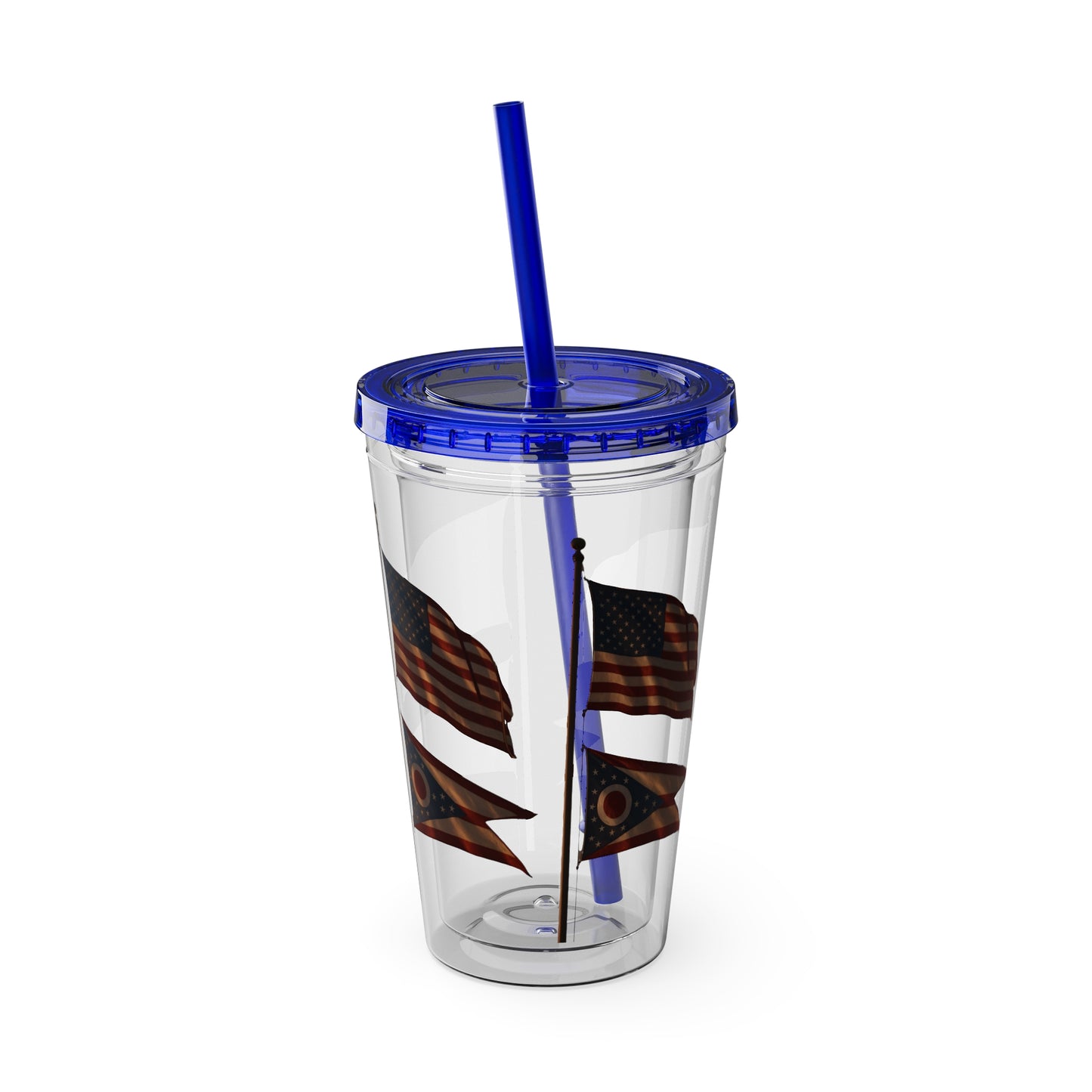 Sunsplash Tumbler with Straw - 16oz, Summer Drinkware, Travel Mug, Personalized Gift, USA Flag Design, Outdoorsy Vibe