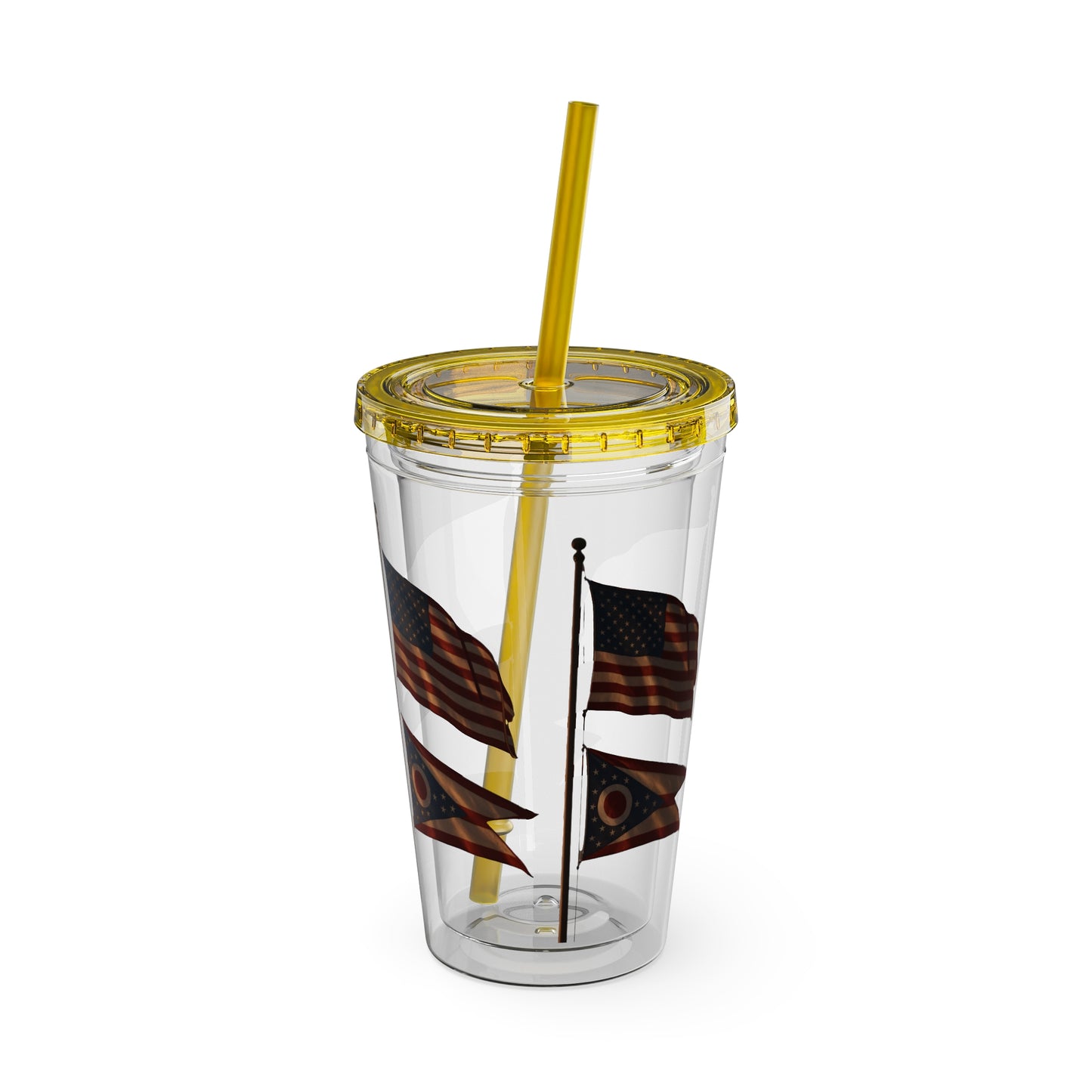 Sunsplash Tumbler with Straw - 16oz, Summer Drinkware, Travel Mug, Personalized Gift, USA Flag Design, Outdoorsy Vibe