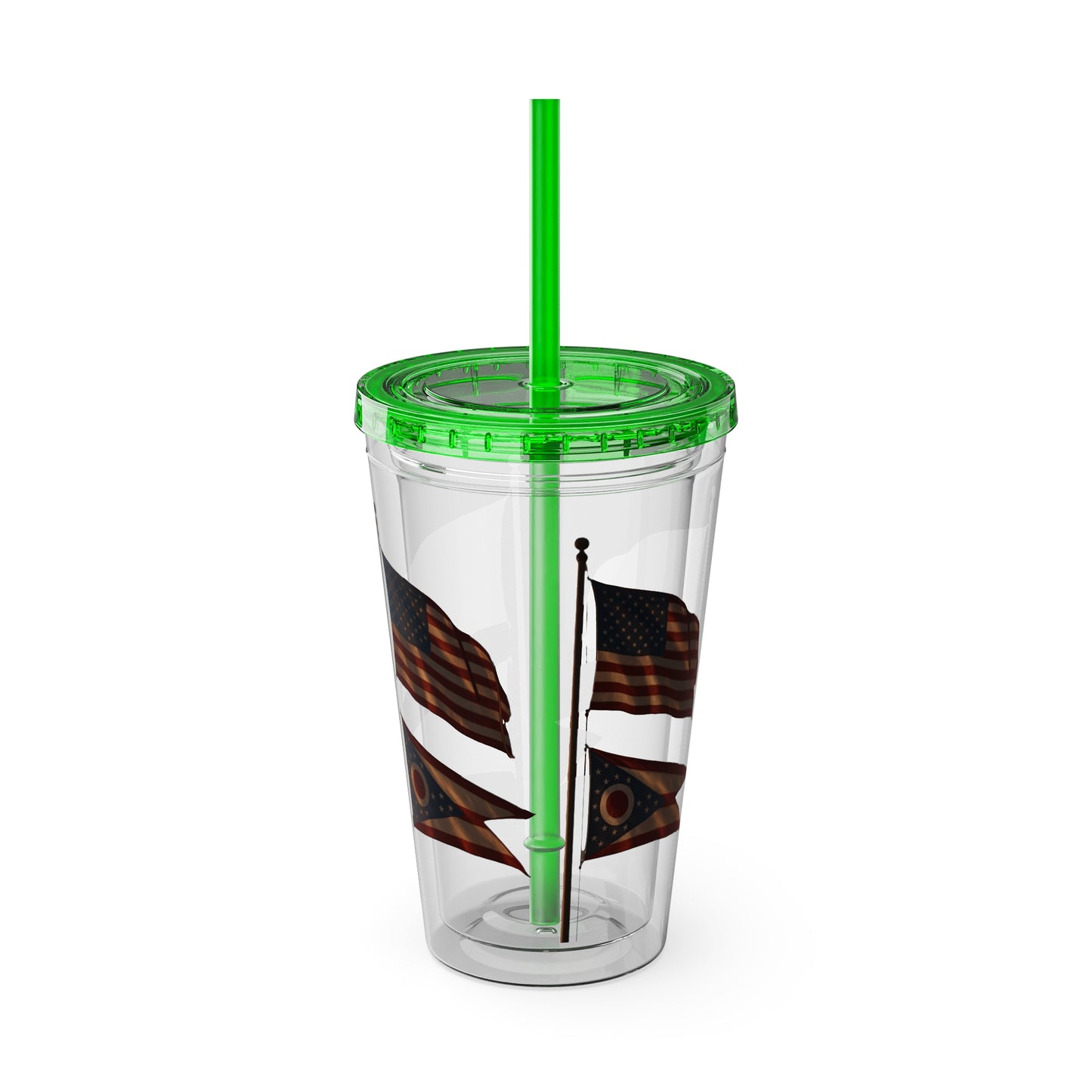 Sunsplash Tumbler with Straw - 16oz, Summer Drinkware, Travel Mug, Personalized Gift, USA Flag Design, Outdoorsy Vibe