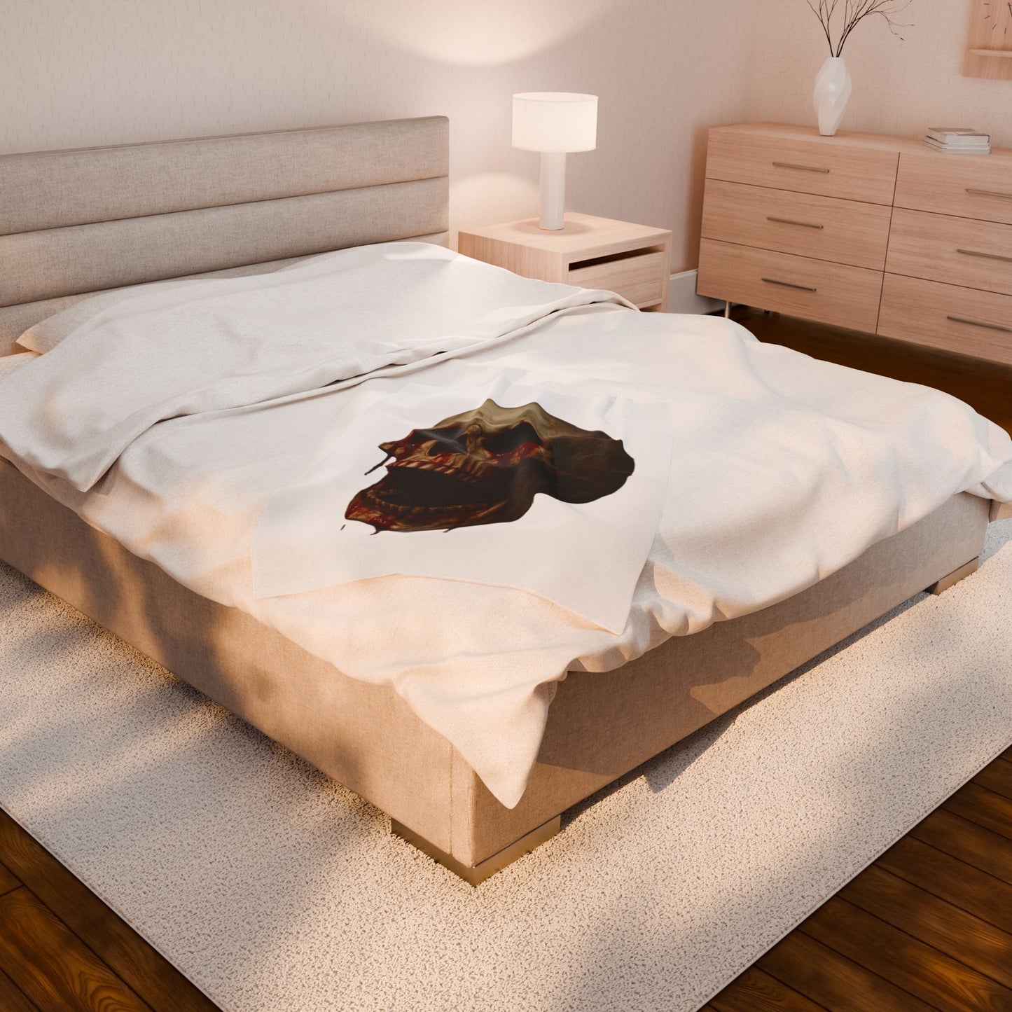 Skull Design Velveteen Plush Blanket, Cozy Throw for Horror Fans, Unique Gift for Halloween, Home Decor, Soft Blanket for Couch