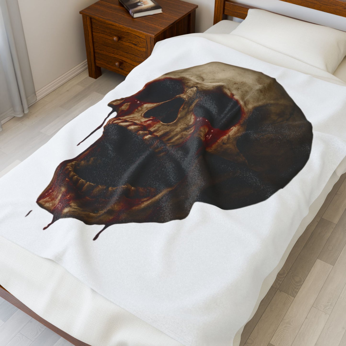 Skull Design Velveteen Plush Blanket, Cozy Throw for Horror Fans, Unique Gift for Halloween, Home Decor, Soft Blanket for Couch