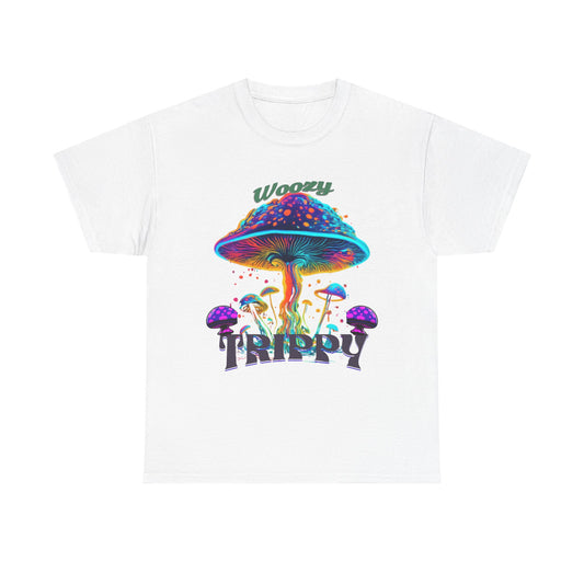 Trippy Mushroom Tee - Unisex Heavy Cotton Tee, Psychedelic T-Shirt, Casual Wear, Festival Shirt, Gift for Nature Lovers, Woozy Trippy Design