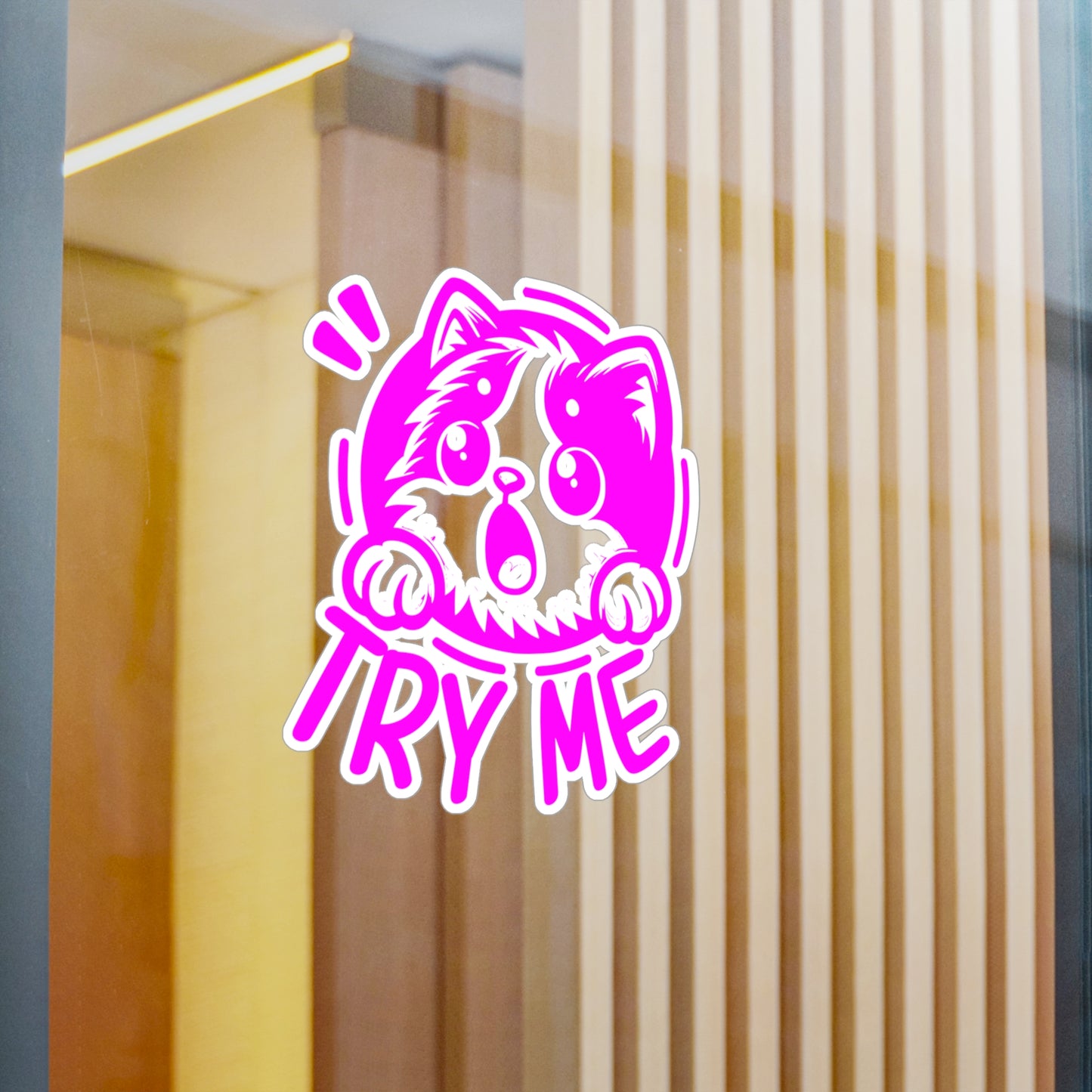 Cute Cat Try Me Vinyl Decal, Pet Lover Sticker, Playful Car Decoration, Window & Laptop Decal, Fun Gifts for Pet Owners