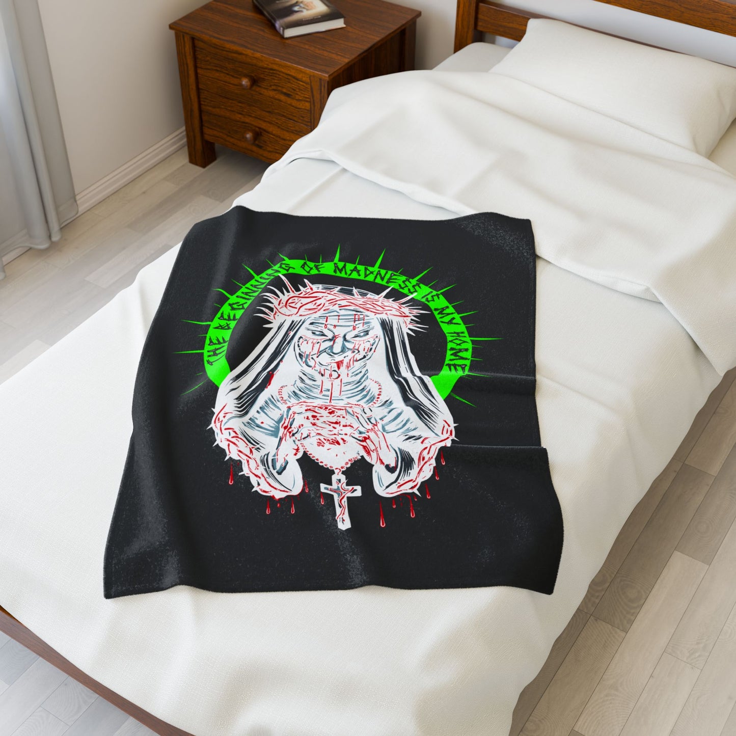 Gothic Velvet Blanket - The Beginning of Madness is My Home, Cozy Throw, Unique Decor, Spooky Gift, Halloween Home Accessory