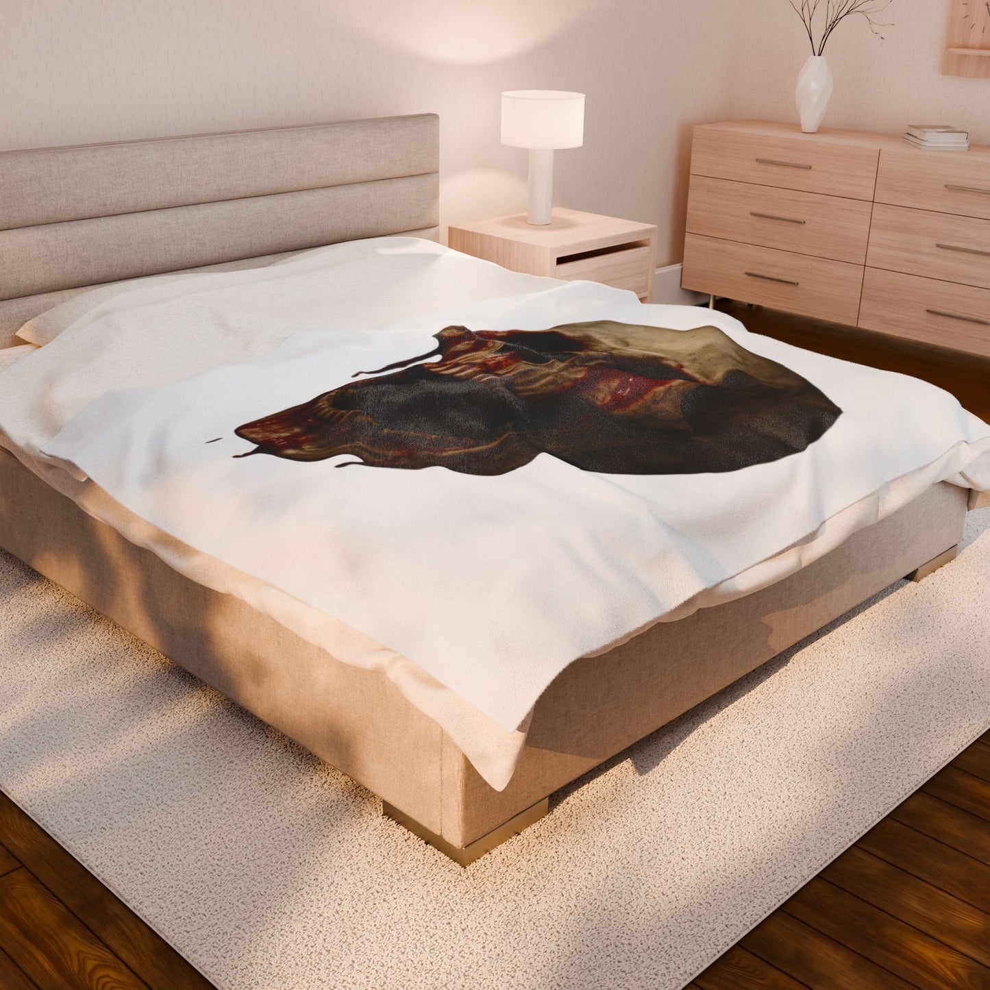 Skull Design Velveteen Plush Blanket, Cozy Throw for Horror Fans, Unique Gift for Halloween, Home Decor, Soft Blanket for Couch