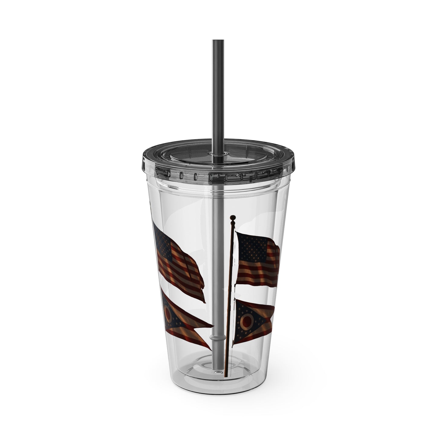 Sunsplash Tumbler with Straw - 16oz, Summer Drinkware, Travel Mug, Personalized Gift, USA Flag Design, Outdoorsy Vibe