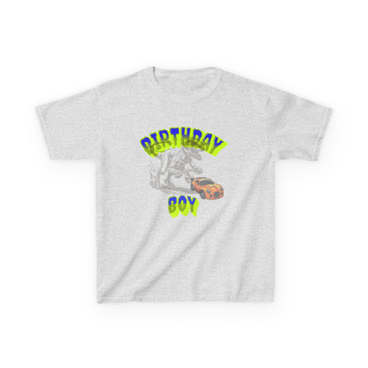 Birthday Boy Kids Tee, Fun Birthday Gift, Cool Graphic Tee, Casual Kids Clothing, Race Car Design Shirt, Dinosaur design