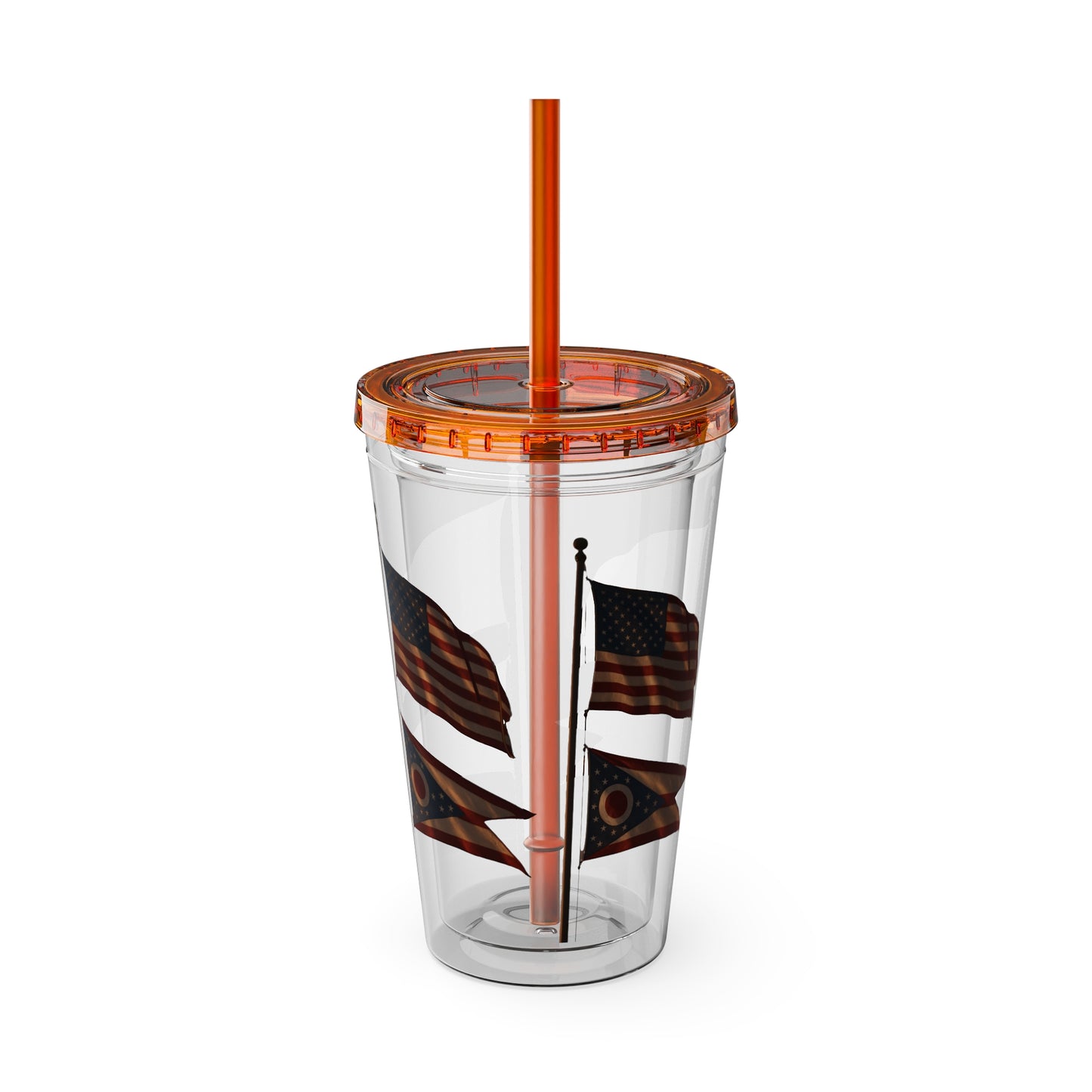 Sunsplash Tumbler with Straw - 16oz, Summer Drinkware, Travel Mug, Personalized Gift, USA Flag Design, Outdoorsy Vibe