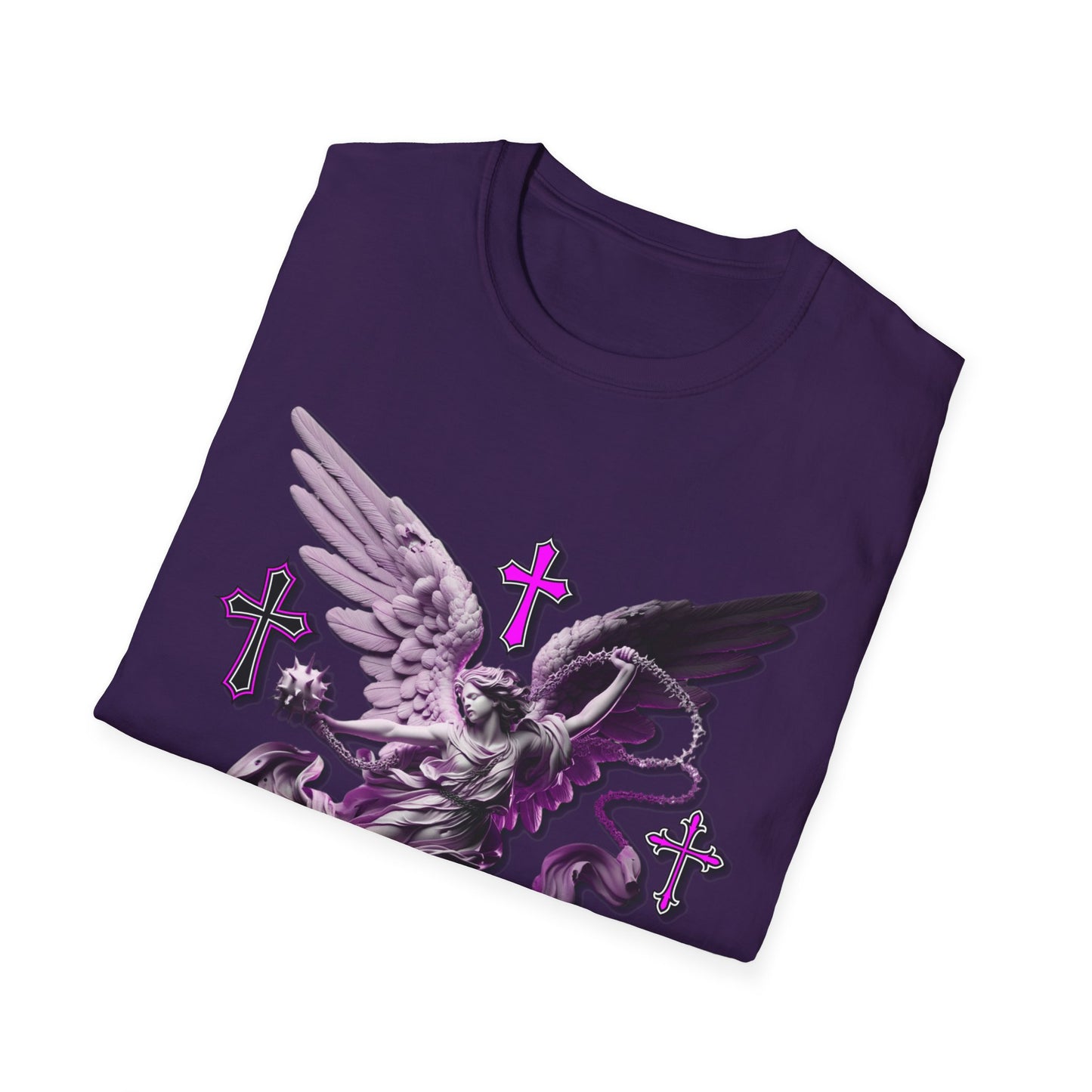 Angel Graphic Unisex Softstyle T-Shirt, Spiritual Tee, Casual Wear, Faith-Based Gift, Everyday Style, Unique Fashion Statement