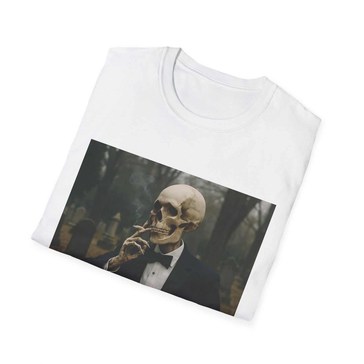 Elegant Skeleton Tee - Unisex Softstyle T-Shirt, Gothic Fashion, Halloween Costume, Casual Wear, Unique Gift, Spooky Vibes