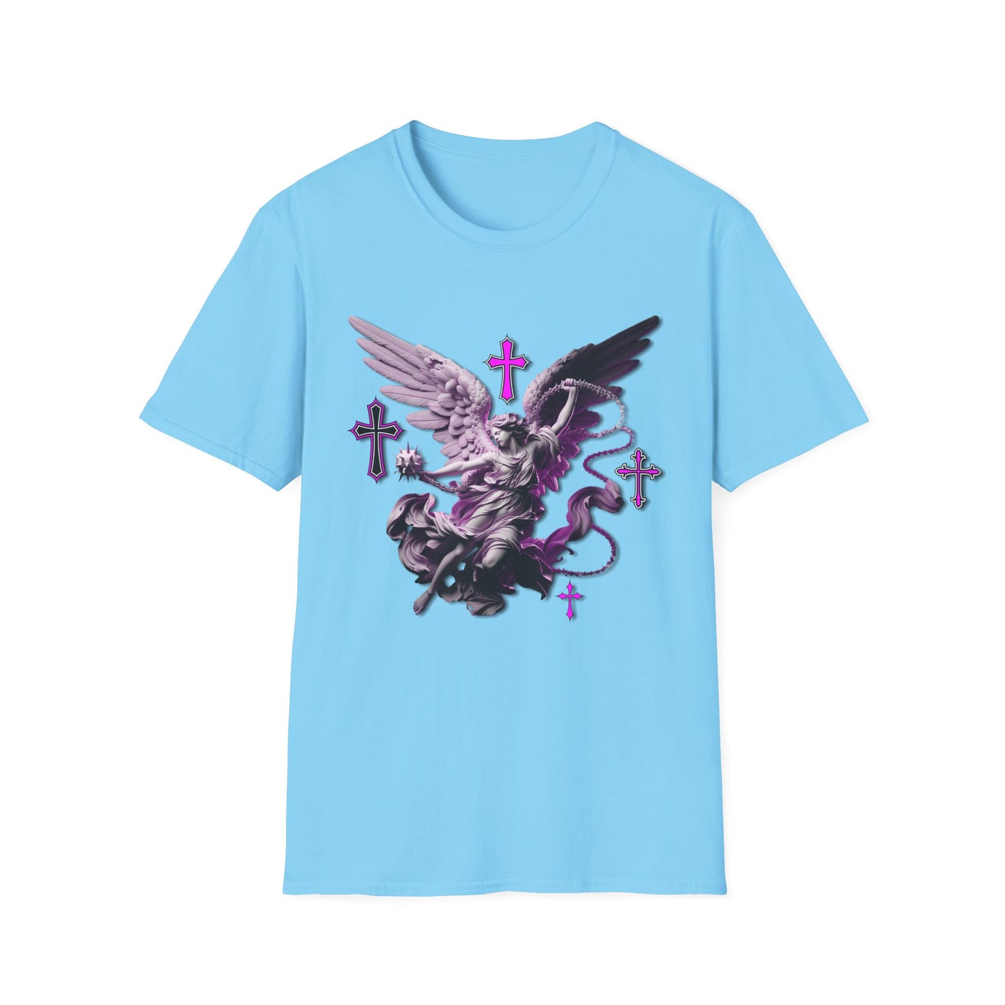 Angel Graphic Unisex Softstyle T-Shirt, Spiritual Tee, Casual Wear, Faith-Based Gift, Everyday Style, Unique Fashion Statement