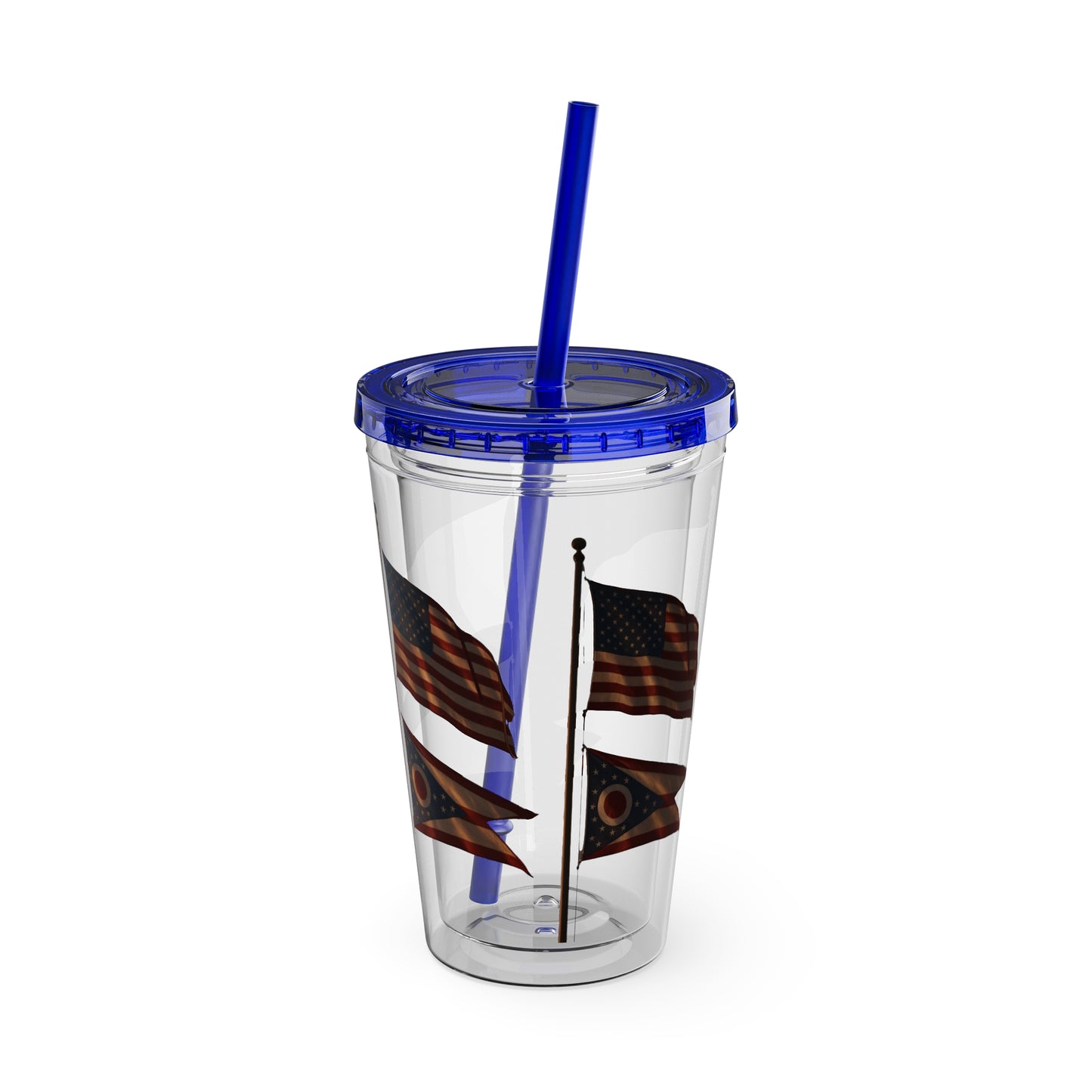 Sunsplash Tumbler with Straw - 16oz, Summer Drinkware, Travel Mug, Personalized Gift, USA Flag Design, Outdoorsy Vibe