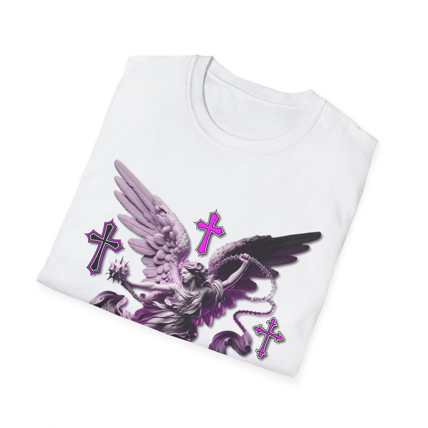 Angel Graphic Unisex Softstyle T-Shirt, Spiritual Tee, Casual Wear, Faith-Based Gift, Everyday Style, Unique Fashion Statement