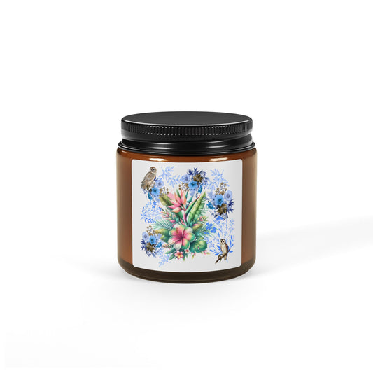 Botanical Scented Candle, Aromatherapy Candle for Relaxation, Handmade Soy Candle Gift, Eco-Friendly Amber Jar